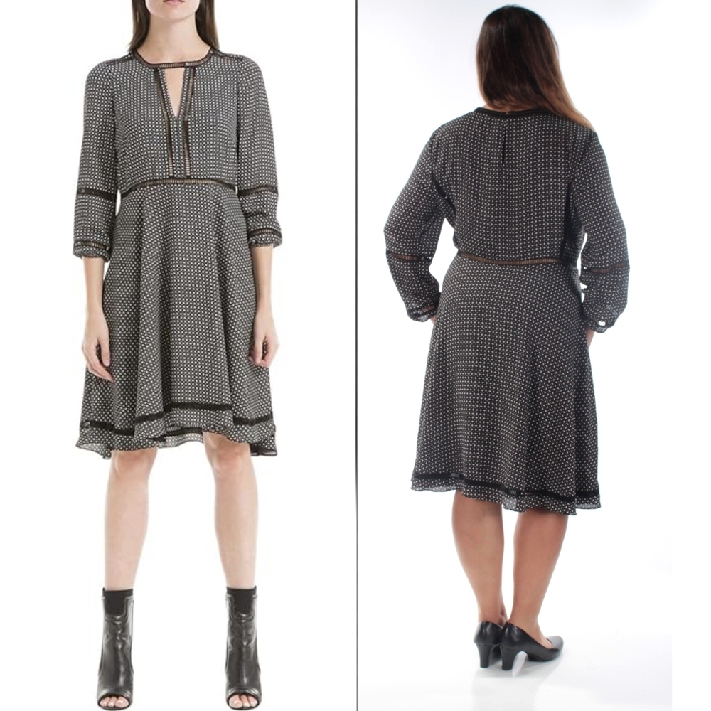 Max Studio Dress Womens S Black Geometric Crocheted Chic Academia Whimsigoth
